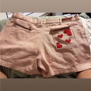Light pink hand painted heart design shorts